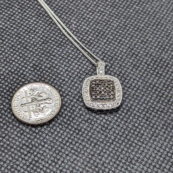 Genuine Black and White Diamonds Necklace with Chain in Sterling - Picture 3 of 5